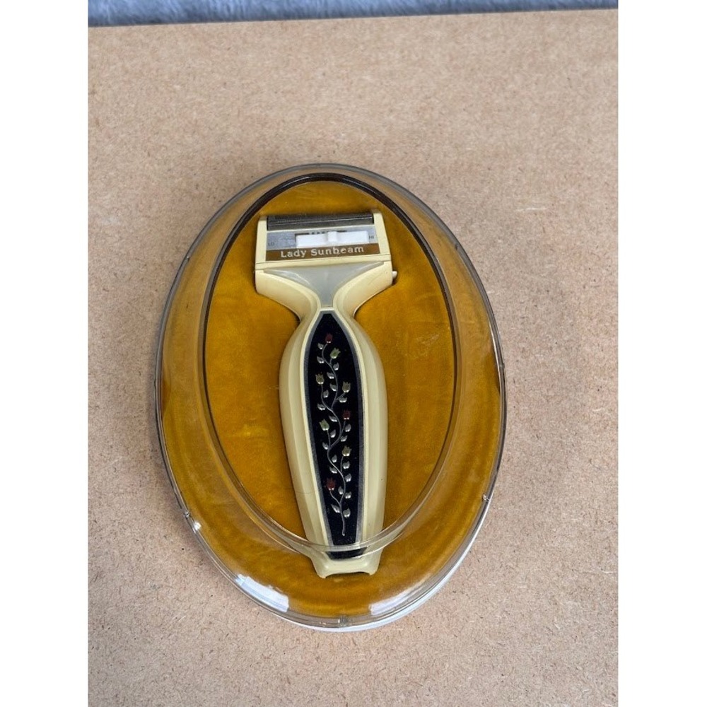 Vintage Lady Sunbeam Rascal Electric Razor‎ Cream Floral with Case and Manual